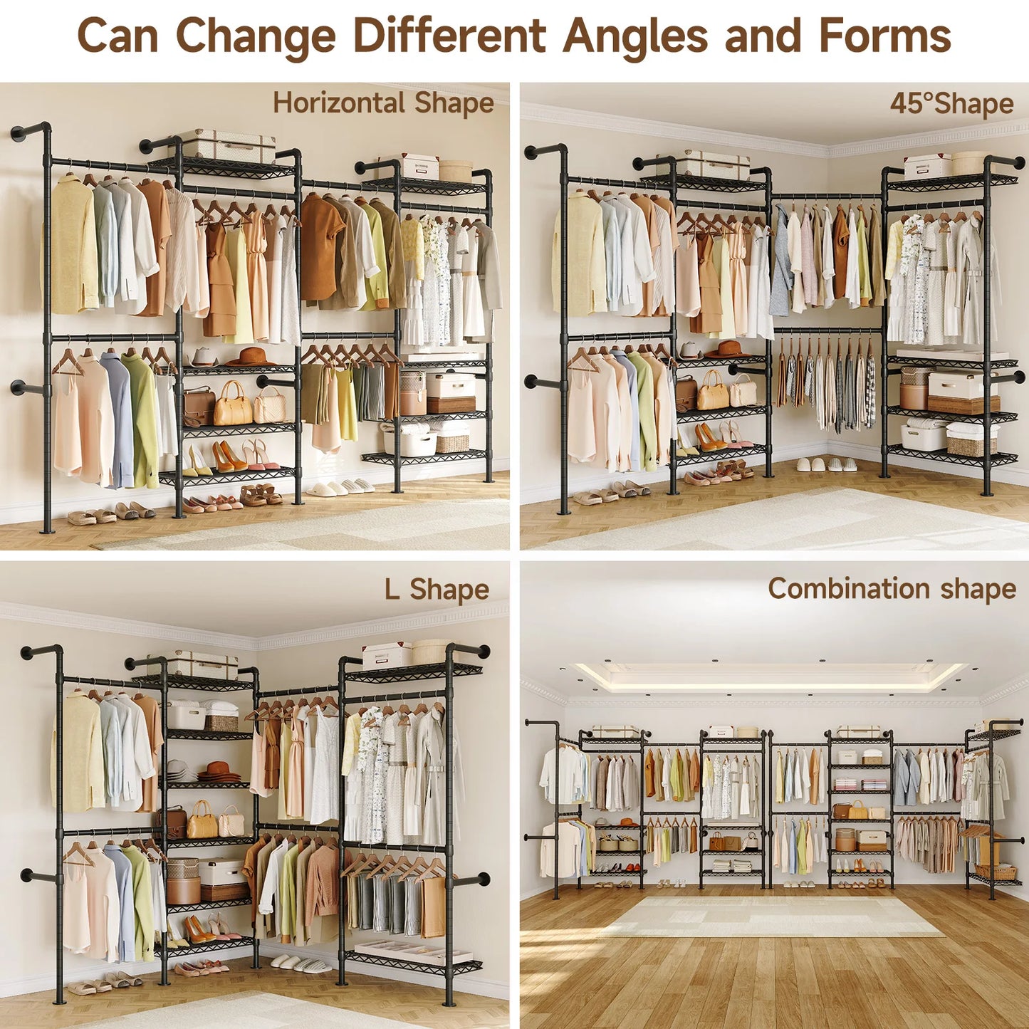 L4 Wall Mounted Industrial Pipe Clothes Rack Closet Organizer
