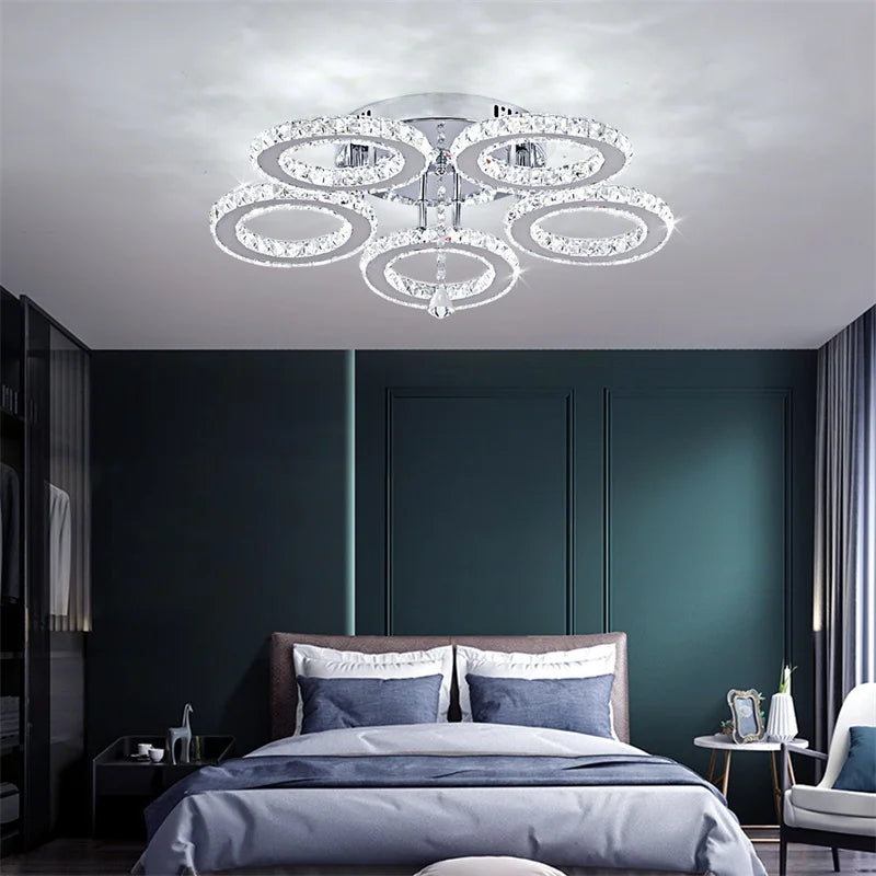 GreeLustr Modern Pendant Light Crystal Ring Ceiling Lamp Living Room