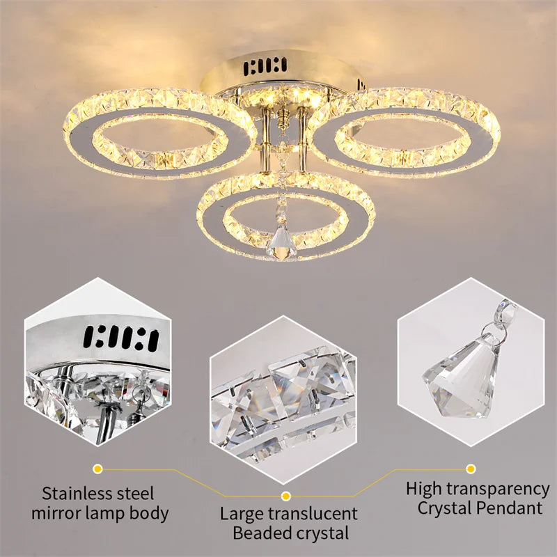 GreeLustr Modern Pendant Light Crystal Ring Ceiling Lamp Living Room