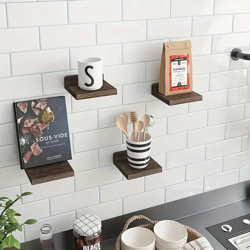 Wooden Wall Mounted Flower Racks 4 Piece Set Home Decor