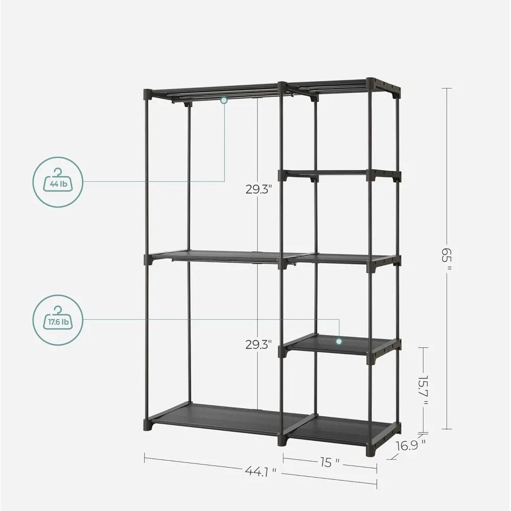 NBVCX Freestanding Closet Organizer With Shelves And Hanging Rods