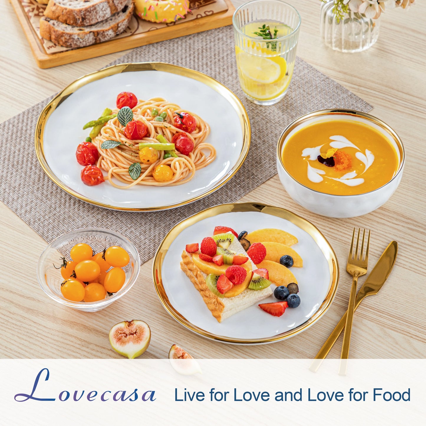 Malacasa Ceramic Porcelain Dinnerware Set Rimmed For Everyday Use