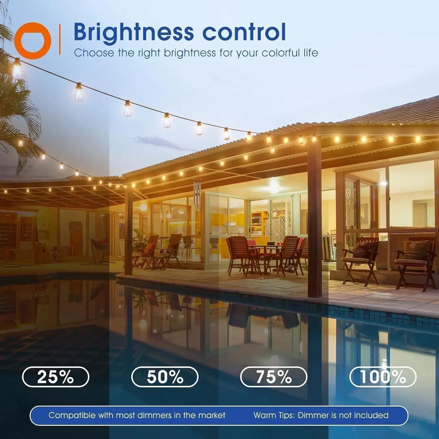MIMIRGB LED Outdoor String Lights Dimmable Waterproof Shatterproof Bulbs