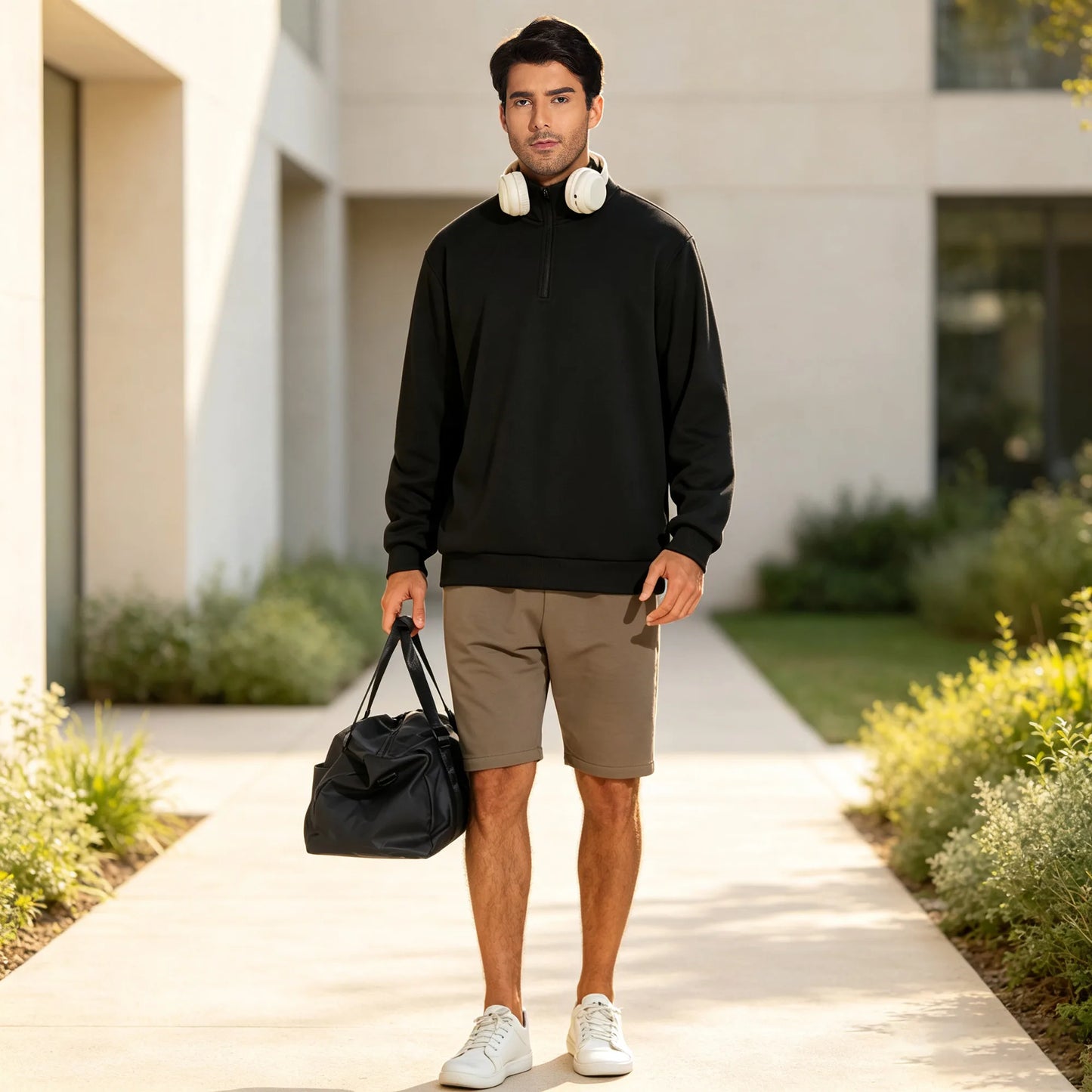 The Gym People Men Long Sleeve Half Zip Sweatshirt