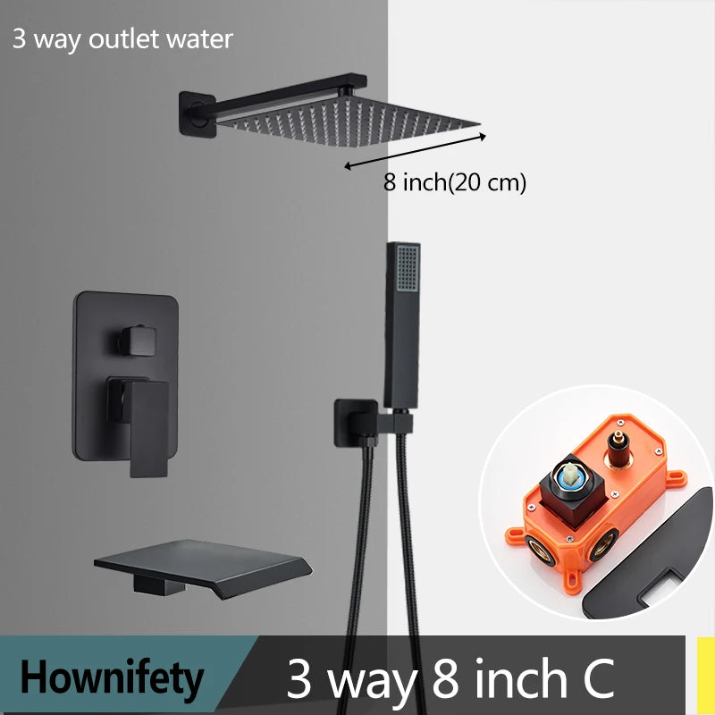 Hownifety Concealed Shower Set Faucet With Rainfall System Wall Mount