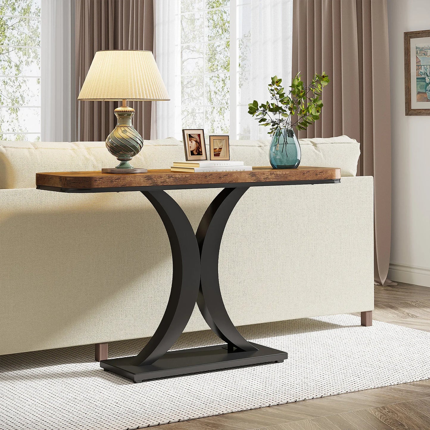 Tribesigns Industrial Console Table With Geometric Base Rustic Hallway Accent