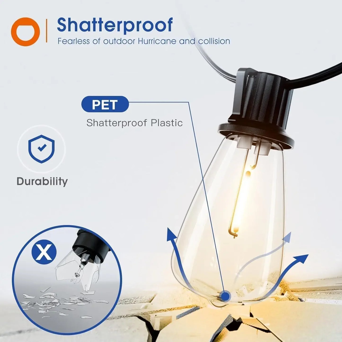 MIMIRGB LED Outdoor String Lights Dimmable Waterproof Shatterproof Bulbs