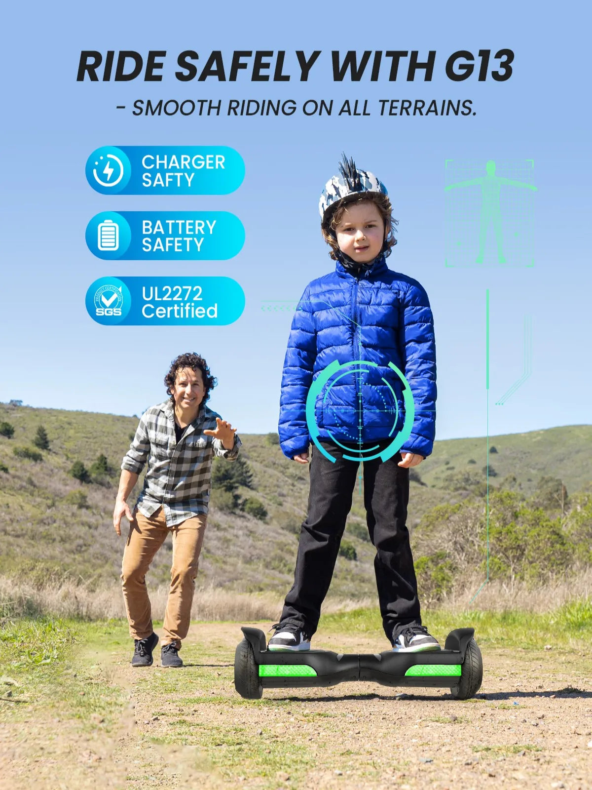GYROOR Kids Self Balancing Hoverboard All-Terrain With LED Lights Bluetooth