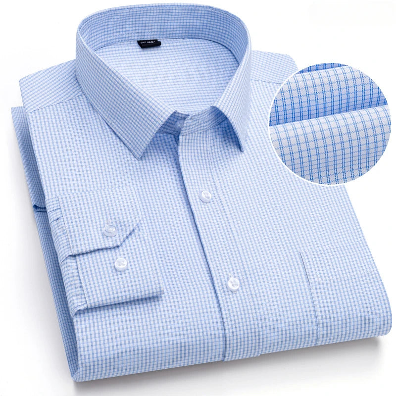 Qi Xiu Cai Mens Slim Fit Long Sleeve Shirt Houndstooth
