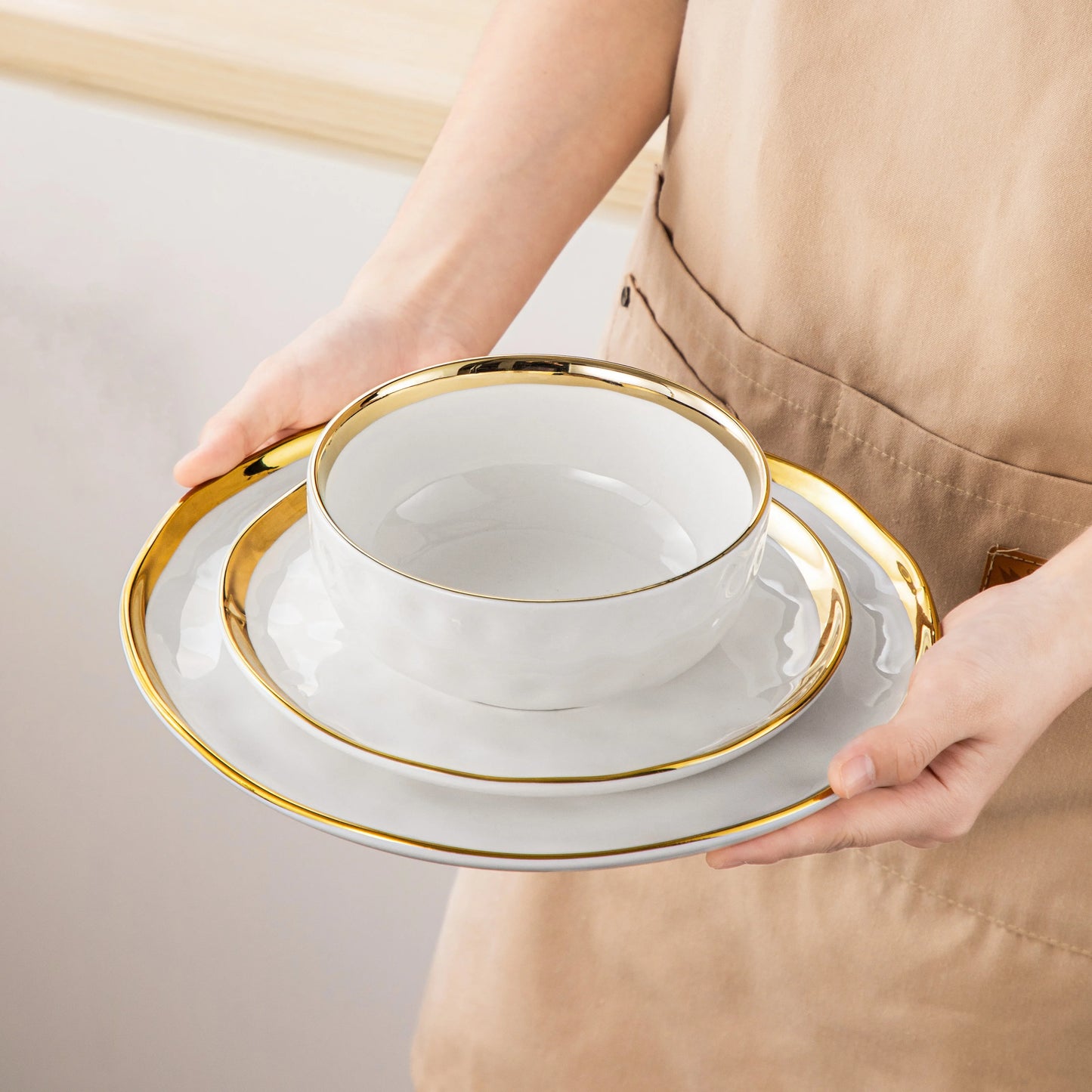 Malacasa Ceramic Porcelain Dinnerware Set Rimmed For Everyday Use