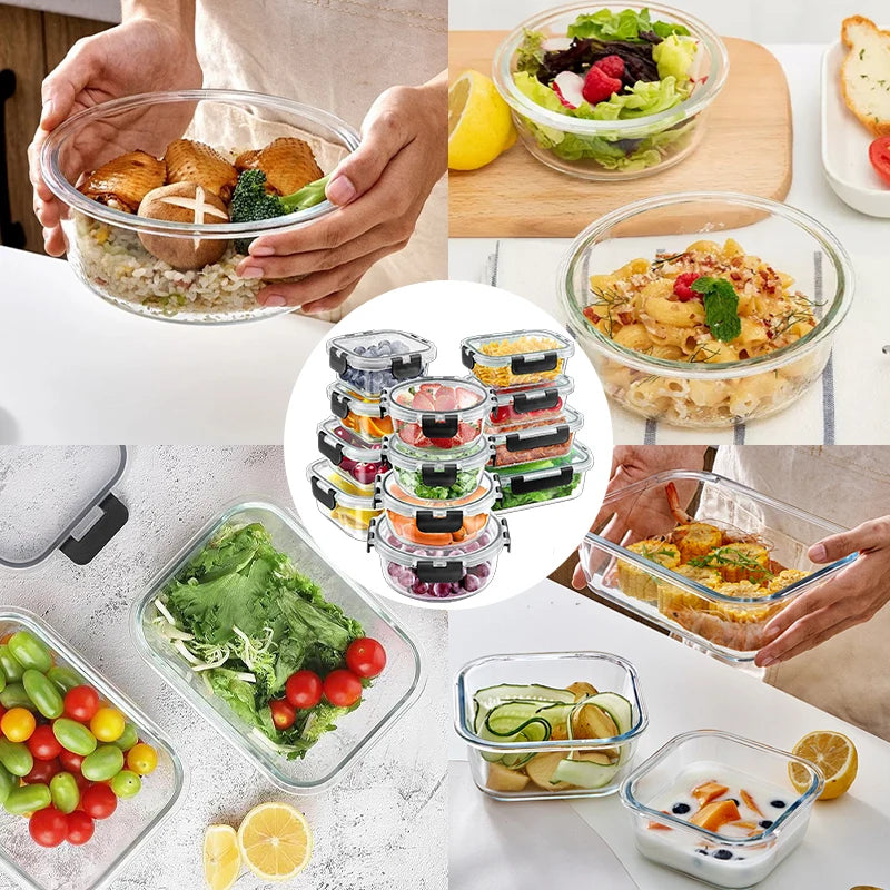 Glass Lunch Box Set 12 Pcs Airtight Microwave Safe Meal Prep Containers