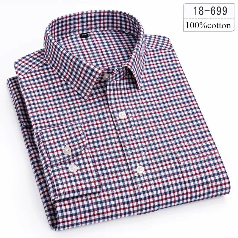 Qi Xiu Cai Mens Cotton Houndstooth Slim Fit Shirt Casual