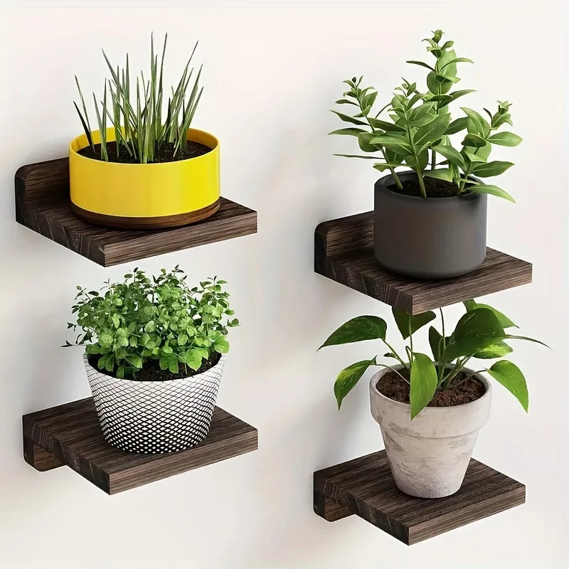Wooden Wall Mounted Flower Racks 4 Piece Set Home Decor