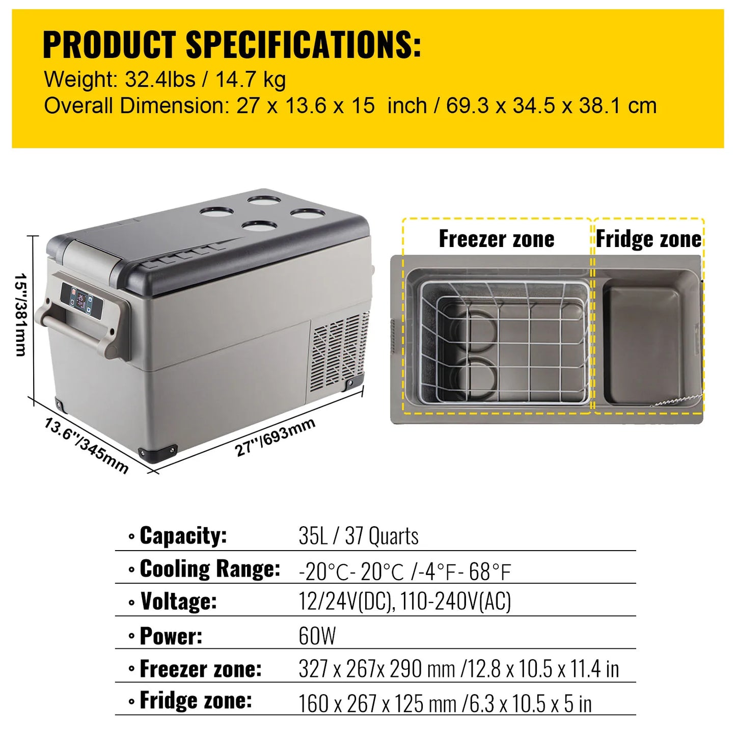 SucceBuy Car Refrigerator Portable DC Compressor Cooler For Camping
