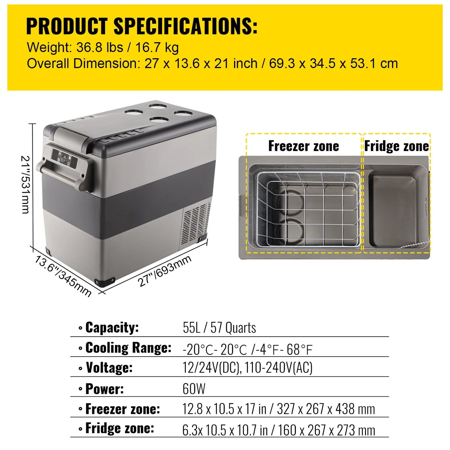 SucceBuy Car Refrigerator Portable DC Compressor Cooler For Camping
