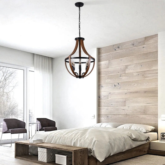 Modern Rustic Wooden Pendant Light Fixture Handmade Natural Wood Kitchen