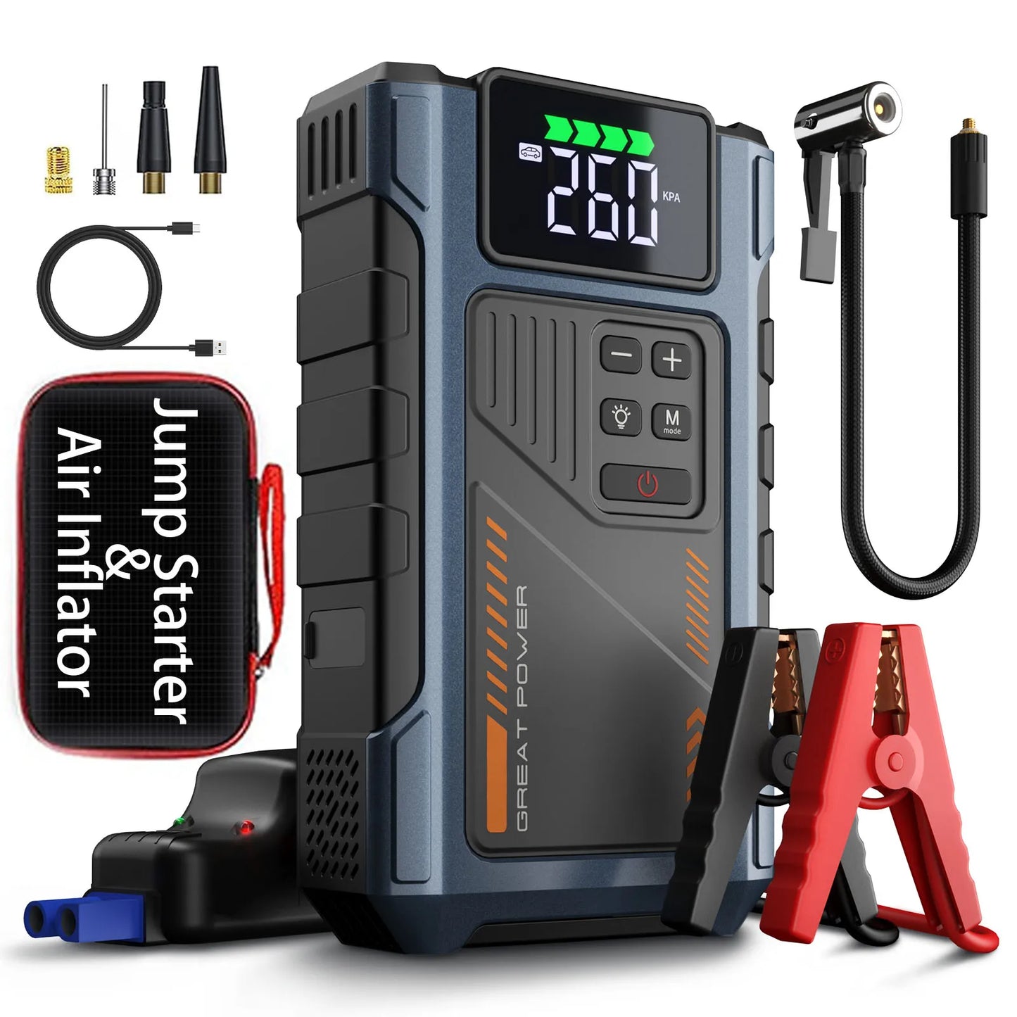 Geeneu Portable Jump Starter With Air Compressor 3000A Peak 150 PSI
