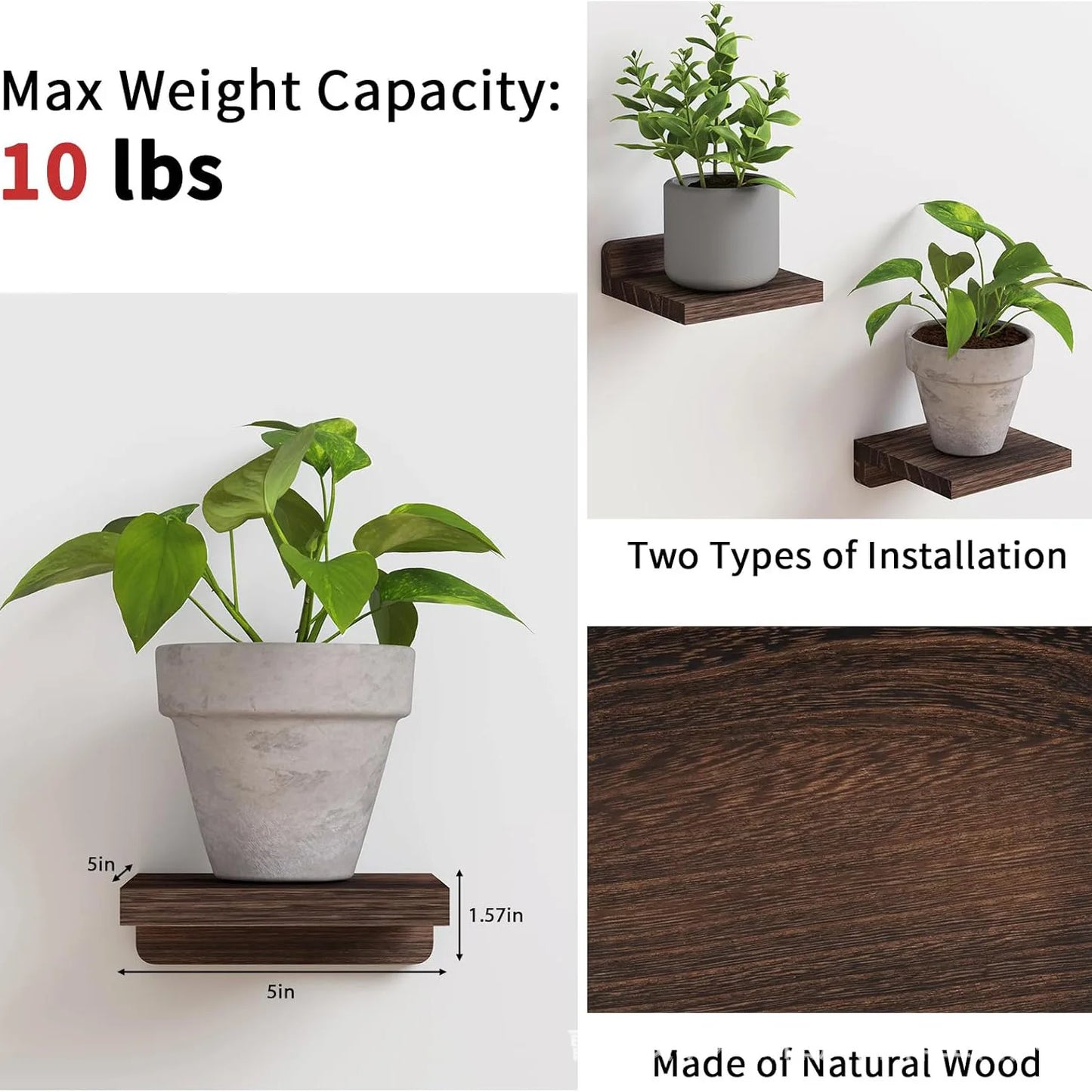 Wooden Wall Mounted Flower Racks 4 Piece Set Home Decor