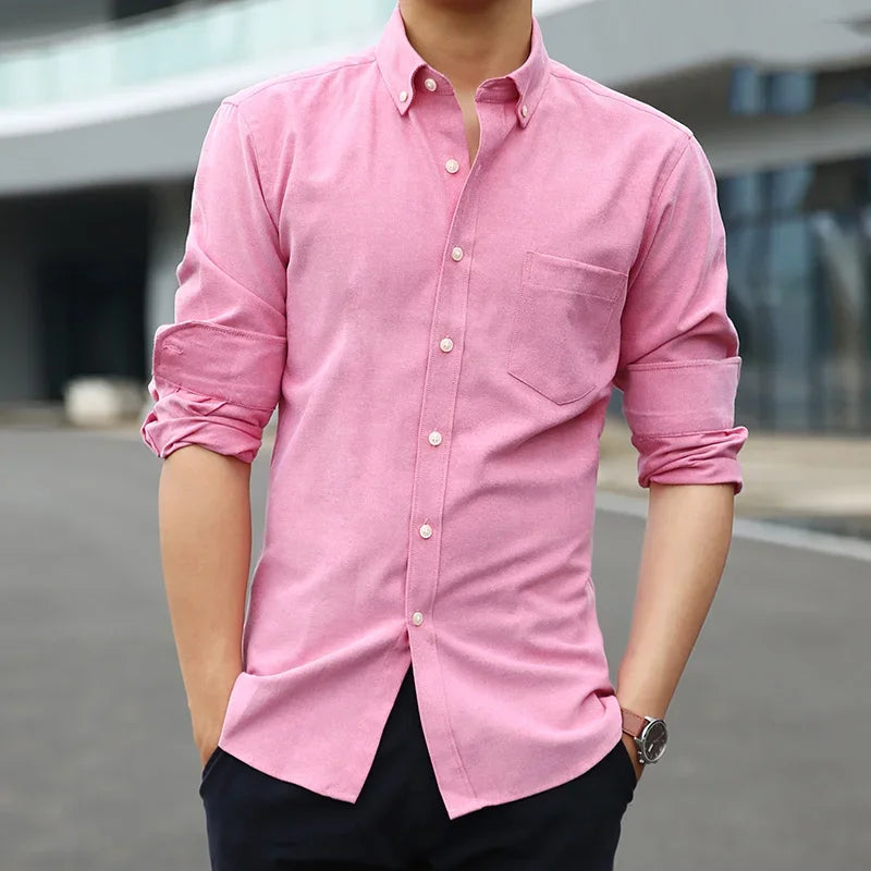 Qi Xiu Cai Classic Fit Cotton Mens Casual Shirt Pocket