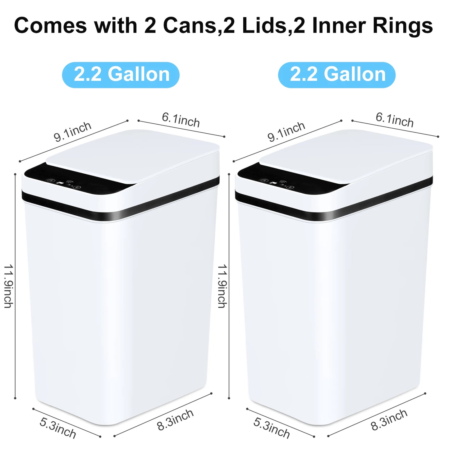 2 Pack 12L Slim Touchless Motion Sensor Bathroom Trash Cans