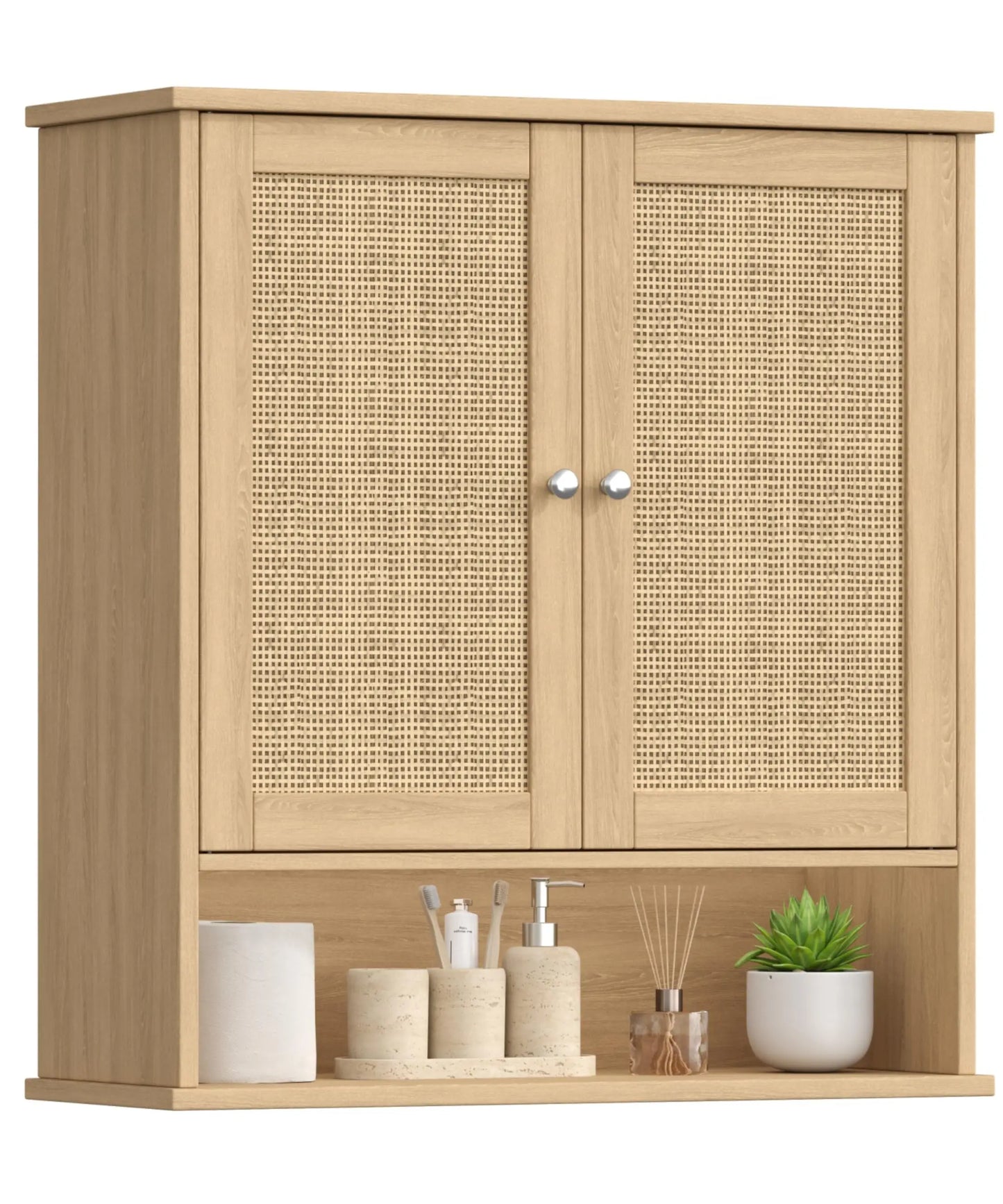 XIUWO Bathroom Wall Cabinet Medicine With Adjustable Shelf And Rattan Doors