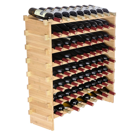 SucceBuy Bamboo 8 Tier Stackable Wine Rack Free Standing