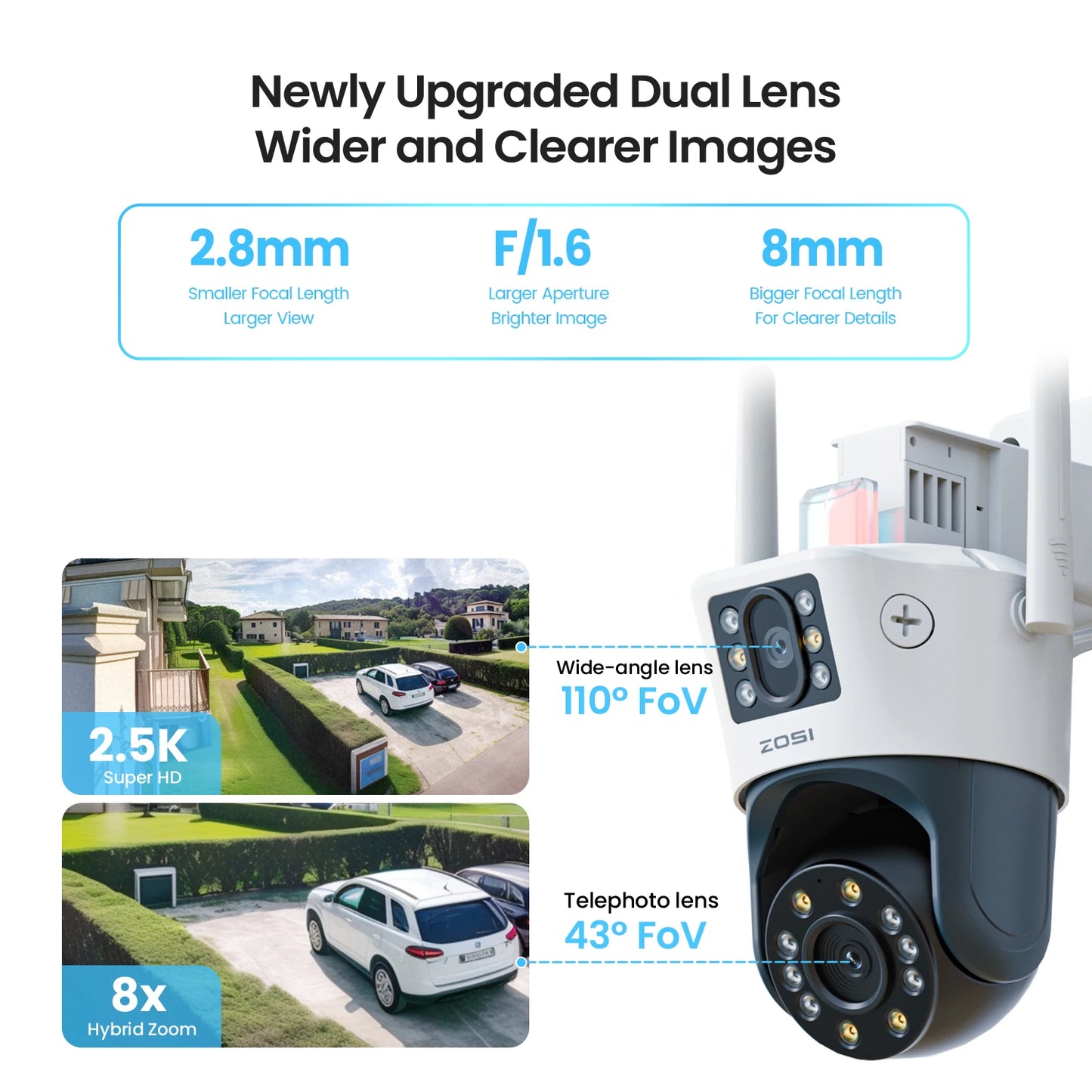 ZOSI C298 Max 4K 8MP Dual Lens Wired WiFi PTZ Security Camera Outdoor