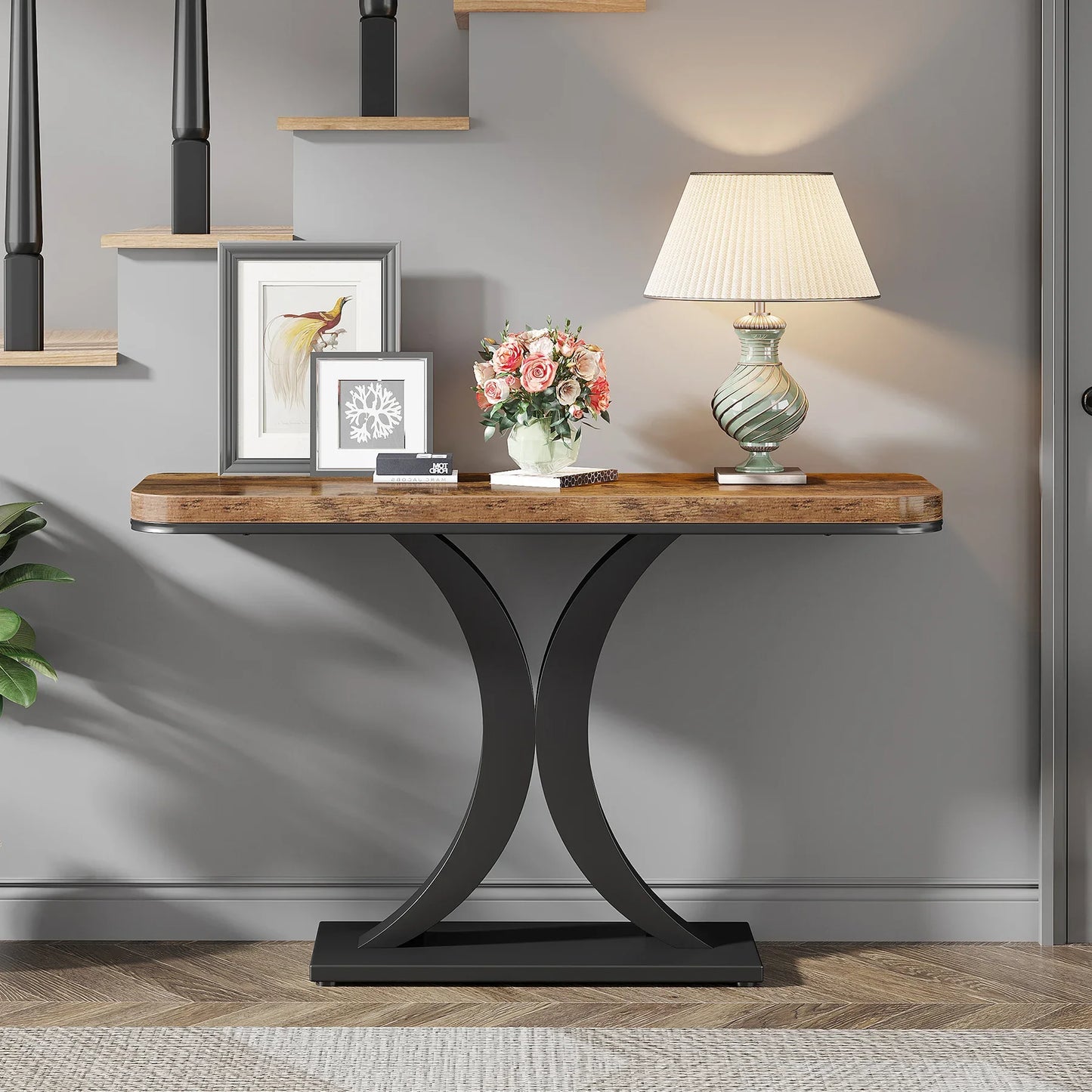 Tribesigns Industrial Console Table With Geometric Base Rustic Hallway Accent