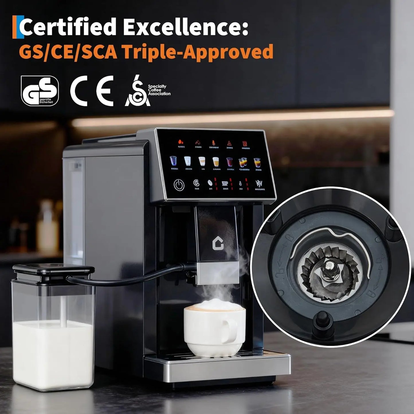 Acekool Espresso Machine With Milk Frother And Grinder Removable Brewer