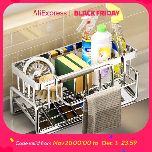 Over-Sink Kitchen Organizer Sponge Holder Drying Rack With Faucet Mount