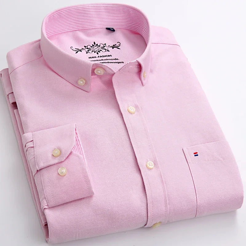 Qi Xiu Cai Classic Fit Cotton Oxford Shirt For Men