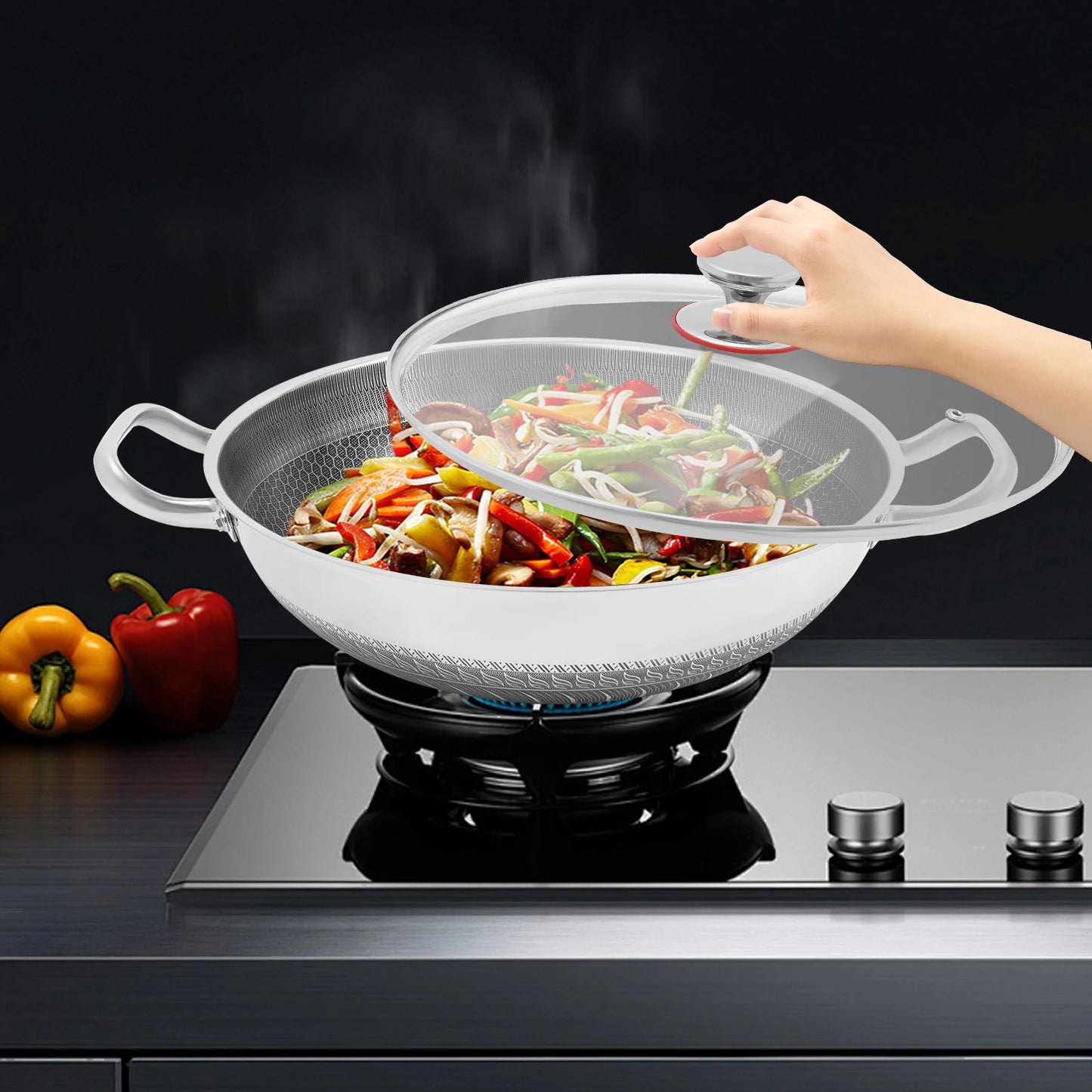 Bymaocar Nonstick Cookware With Lid Stainless Steel Frying Pan