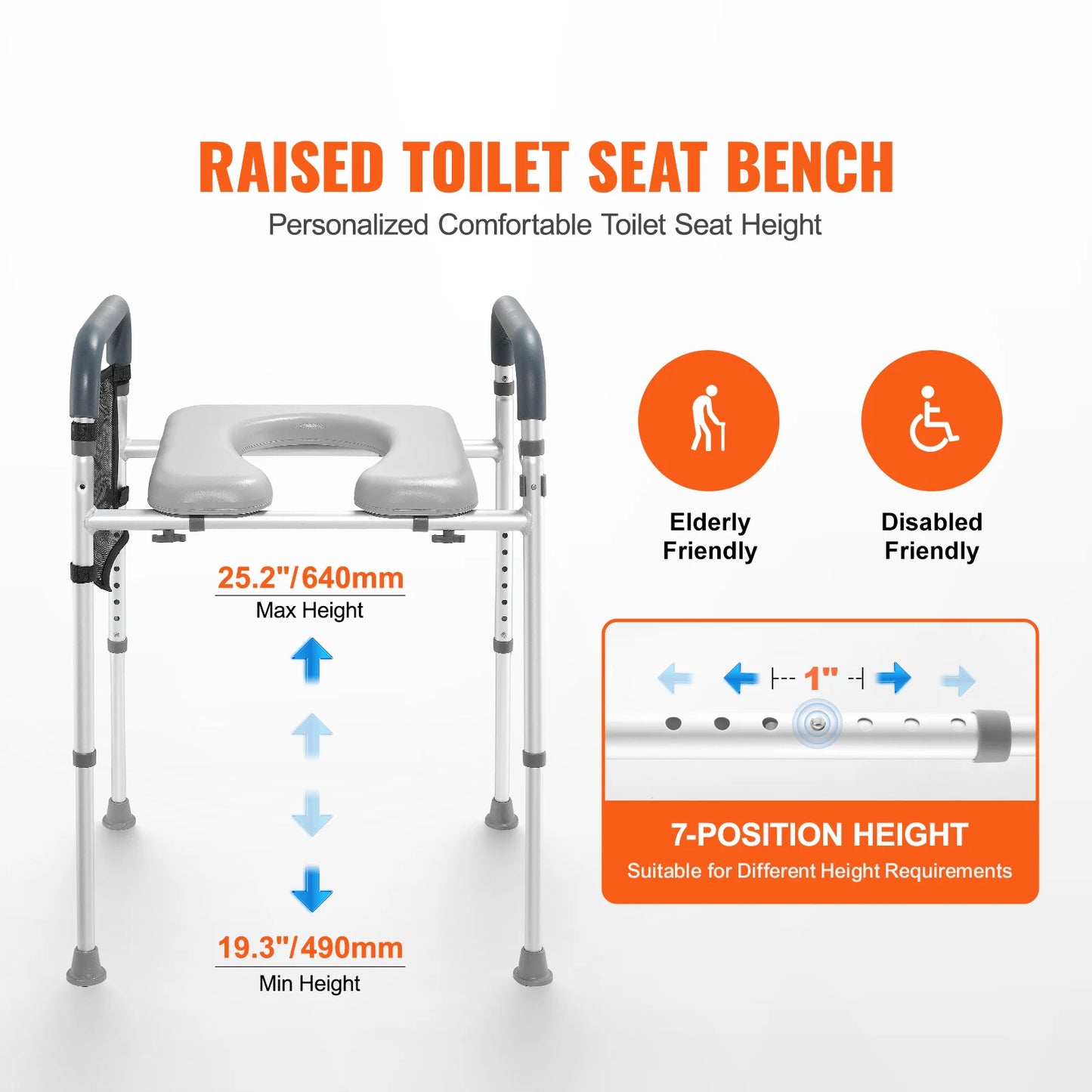 SucceBuy Raised Toilet Seat With Seven Position Height Adjustment