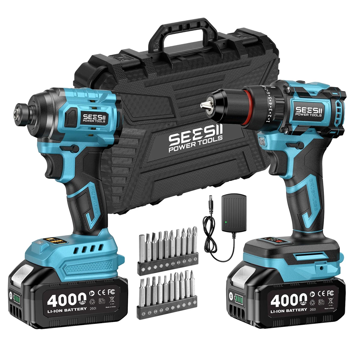 Seesii 21V Cordless Drill And Impact Driver Combo Kit