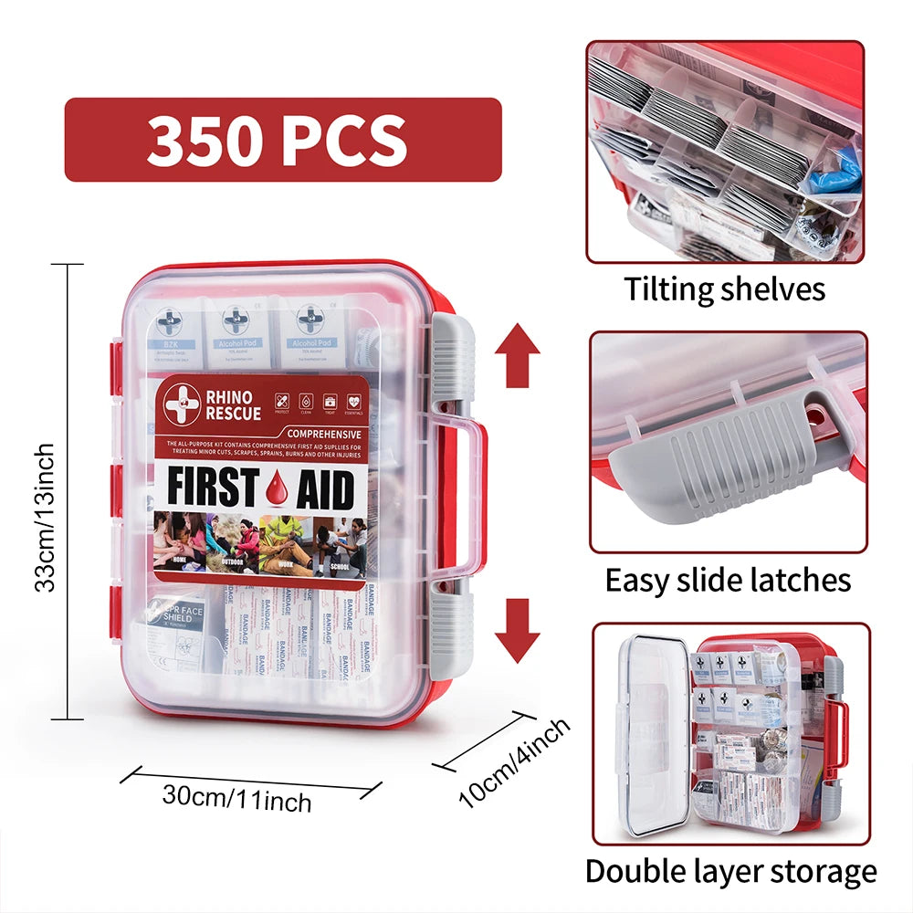 Rhino Rescue 350 Piece OSHA All Purpose First Aid Kit Home Office