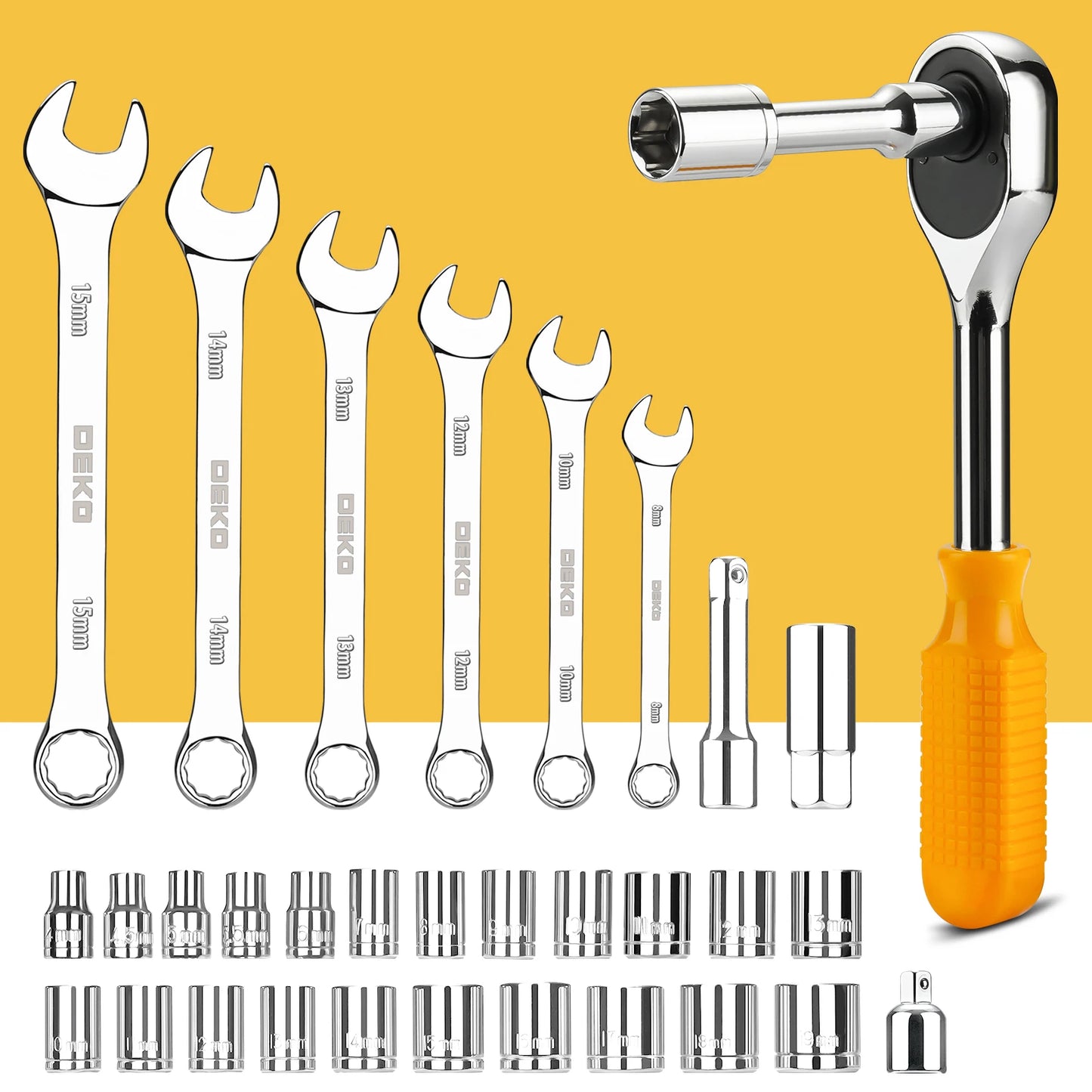 DEKOPRO 228 Piece Socket Wrench Auto Repair Tool Set With Plastic Toolbox