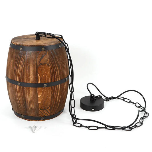 Vintage Wine Barrel Pendant Light Rustic Wood Ceiling Lamp For Cafe Bar