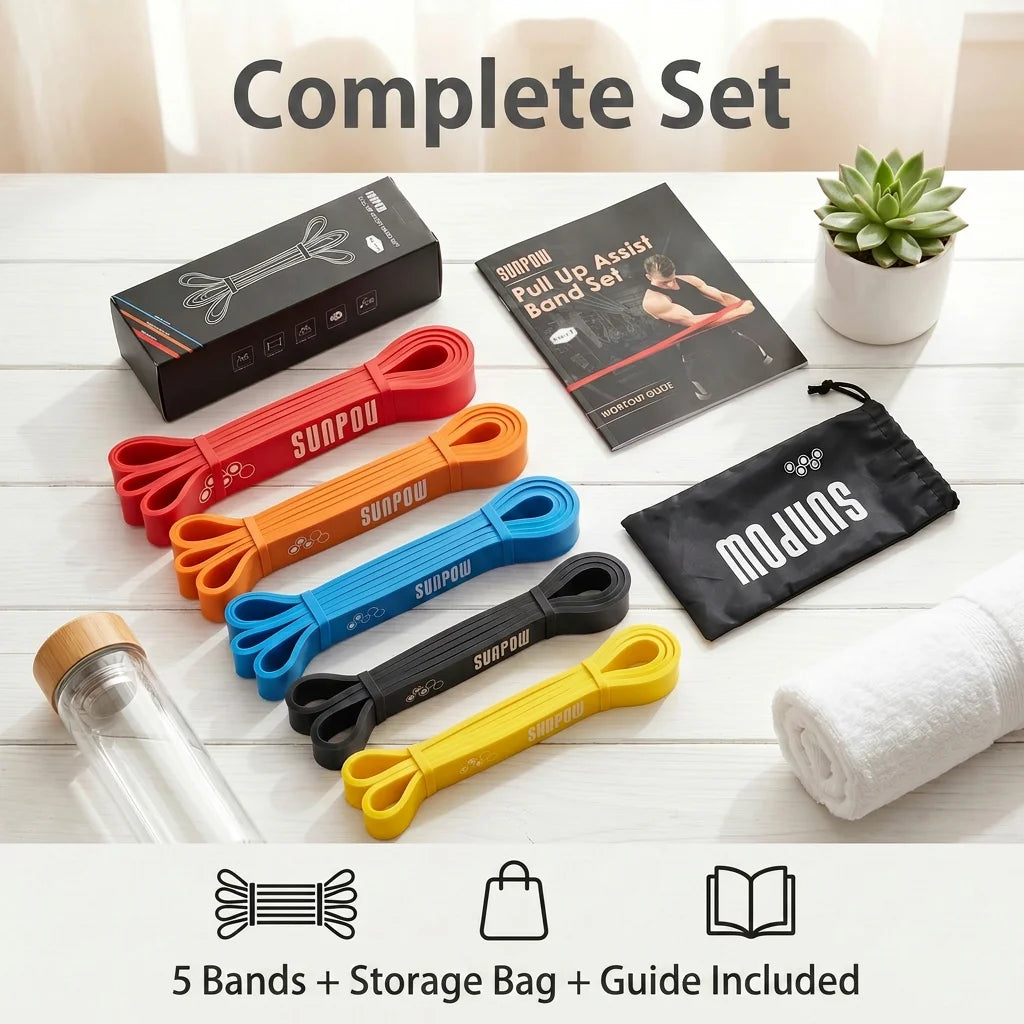 SUNPOW Pull Up Bands Set Of 5 Heavy Duty Resistance