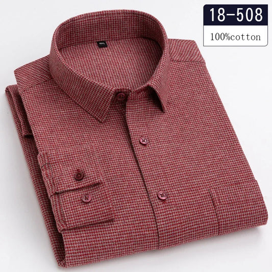 Qi Xiu Cai Mens Cotton Houndstooth Slim Fit Shirt Casual