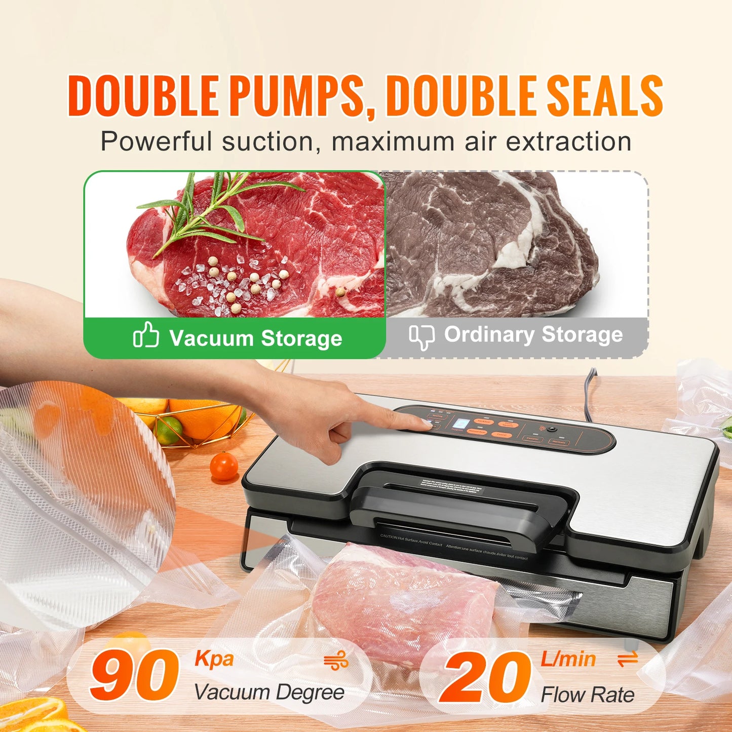 SucceBuy Vacuum Sealer 130W 90KPa Kitchen Food Sealing Machine