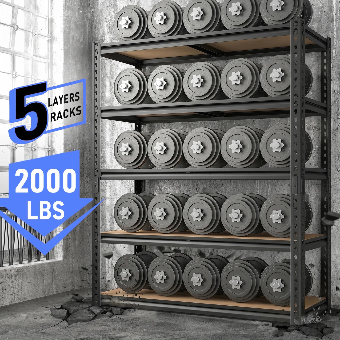 Heavy Duty Industrial Metal Storage Shelves Five Tier Adjustable Unit