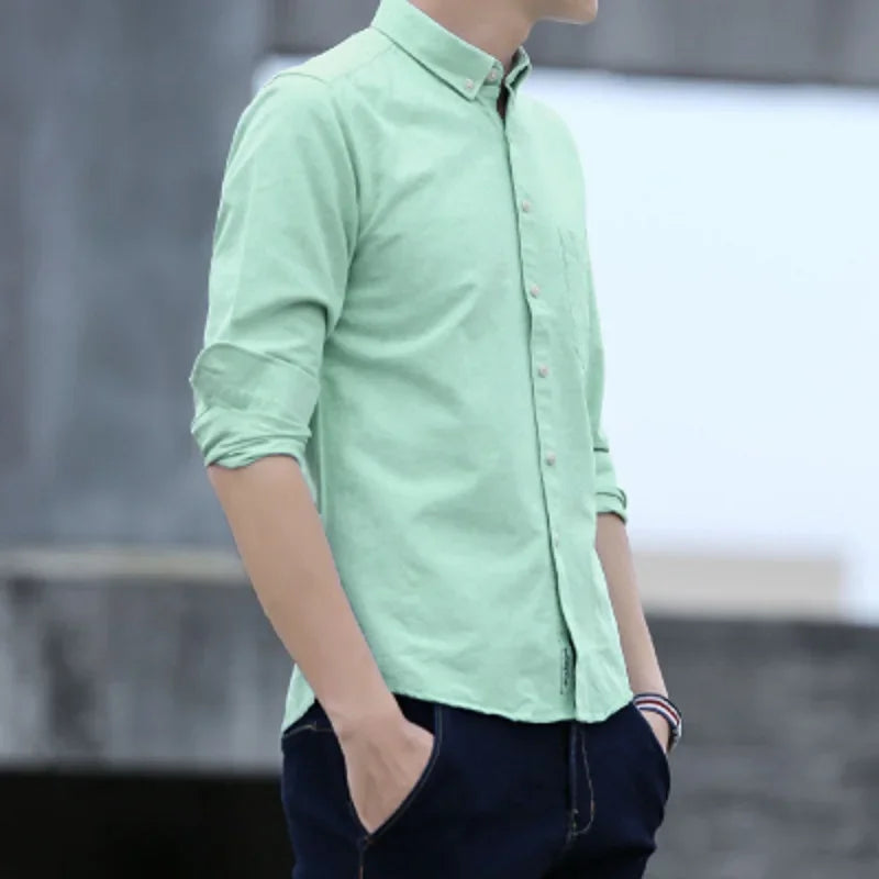 Qi Xiu Cai Classic Fit Cotton Mens Casual Shirt Pocket