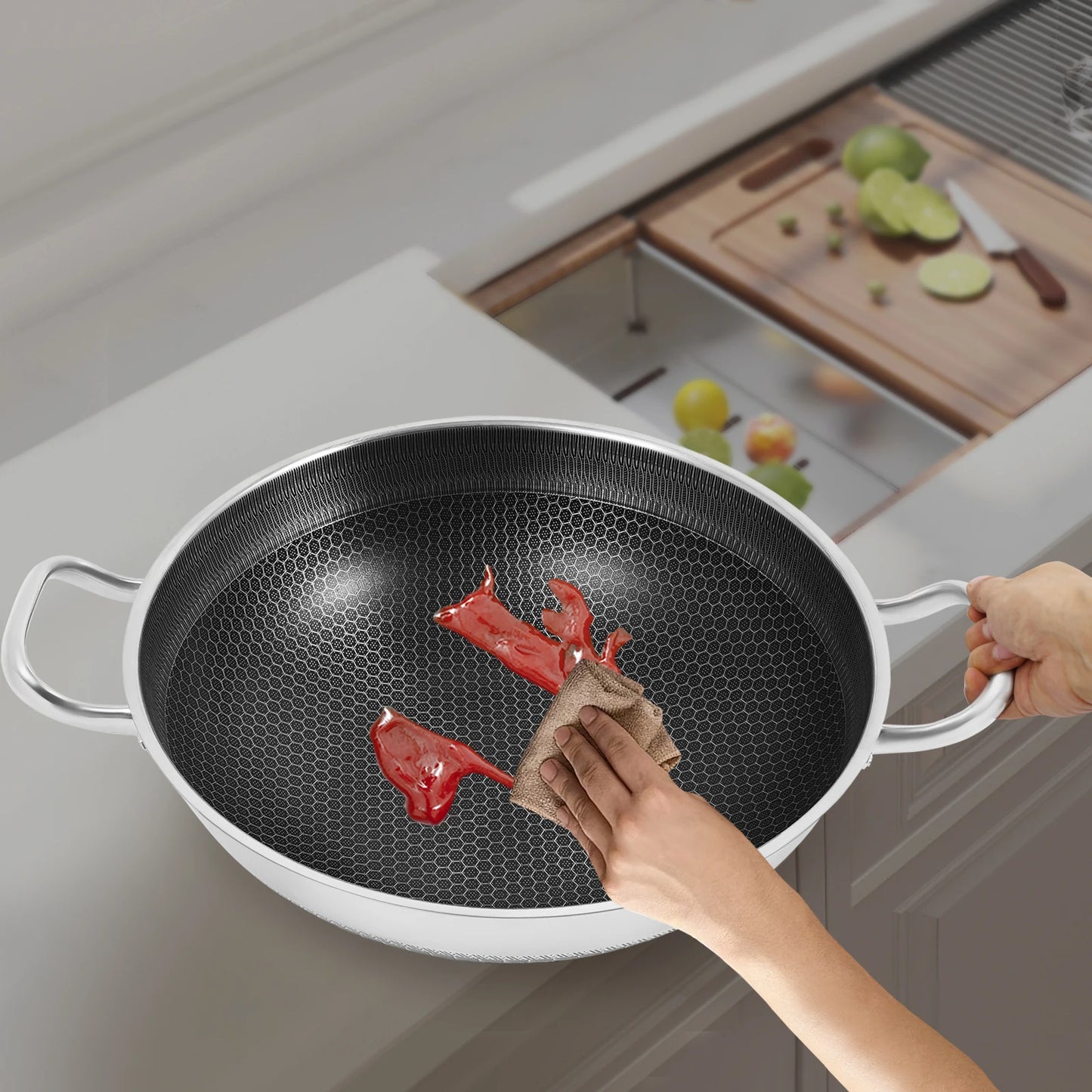 Bymaocar Nonstick Cookware With Lid Stainless Steel Frying Pan