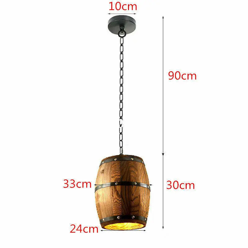 Vintage Wine Barrel Pendant Light Rustic Wood Ceiling Lamp For Cafe Bar
