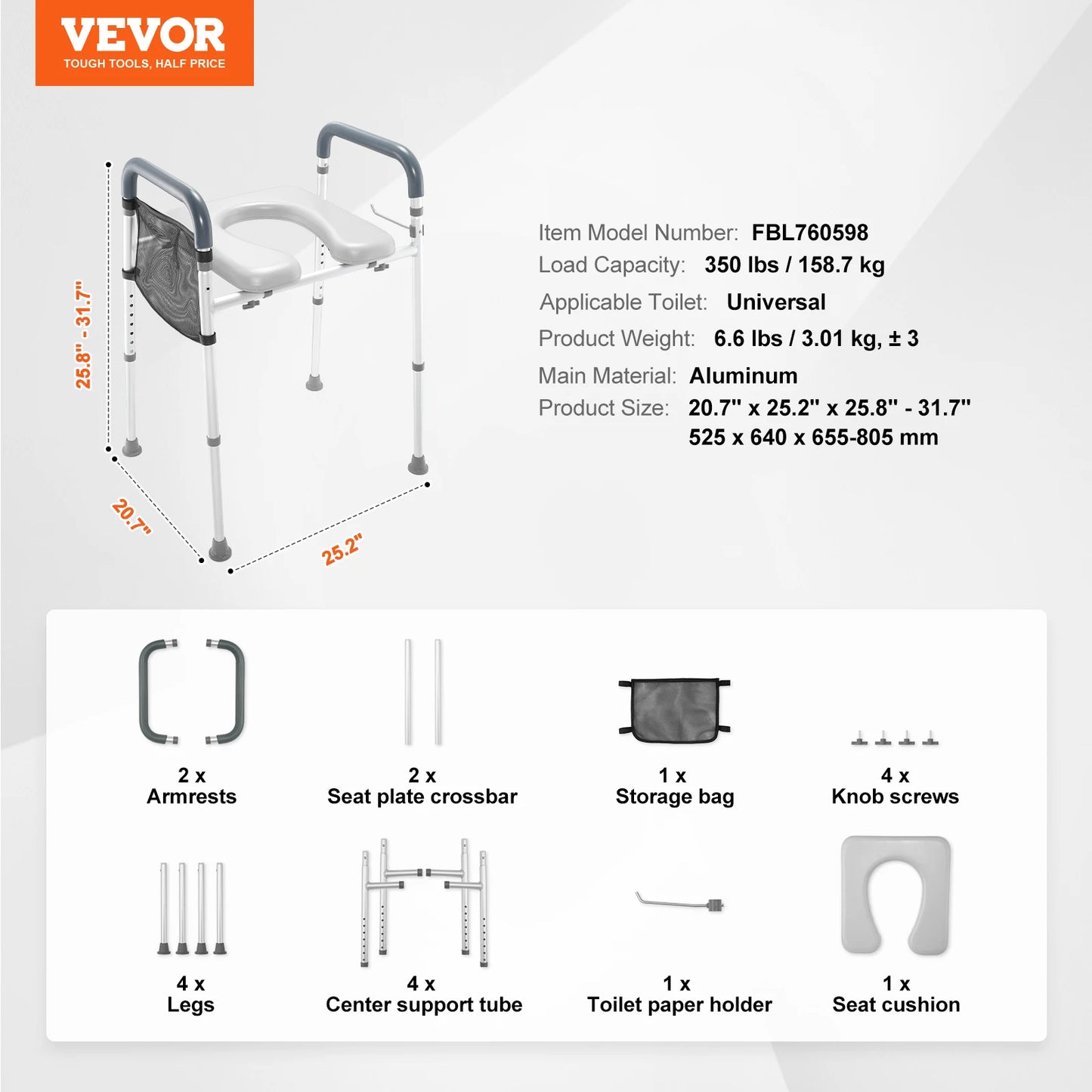 SucceBuy Raised Toilet Seat With Seven Position Height Adjustment
