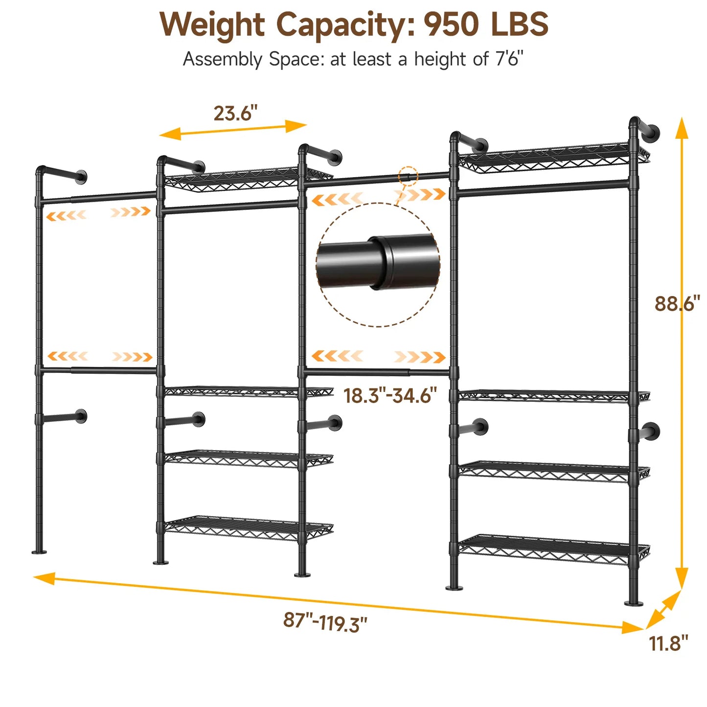 L4 Wall Mounted Industrial Pipe Clothes Rack Closet Organizer