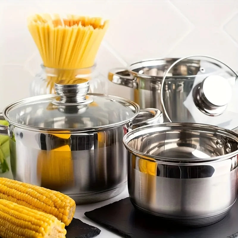 Stainless Steel Cookware Set 12 With Glass Lids And Handles