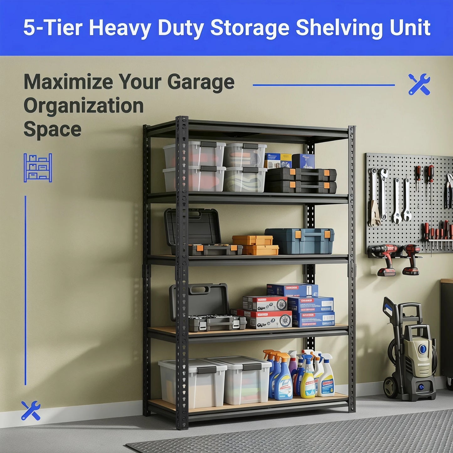 Heavy Duty Industrial Metal Storage Shelves Five Tier Adjustable Unit
