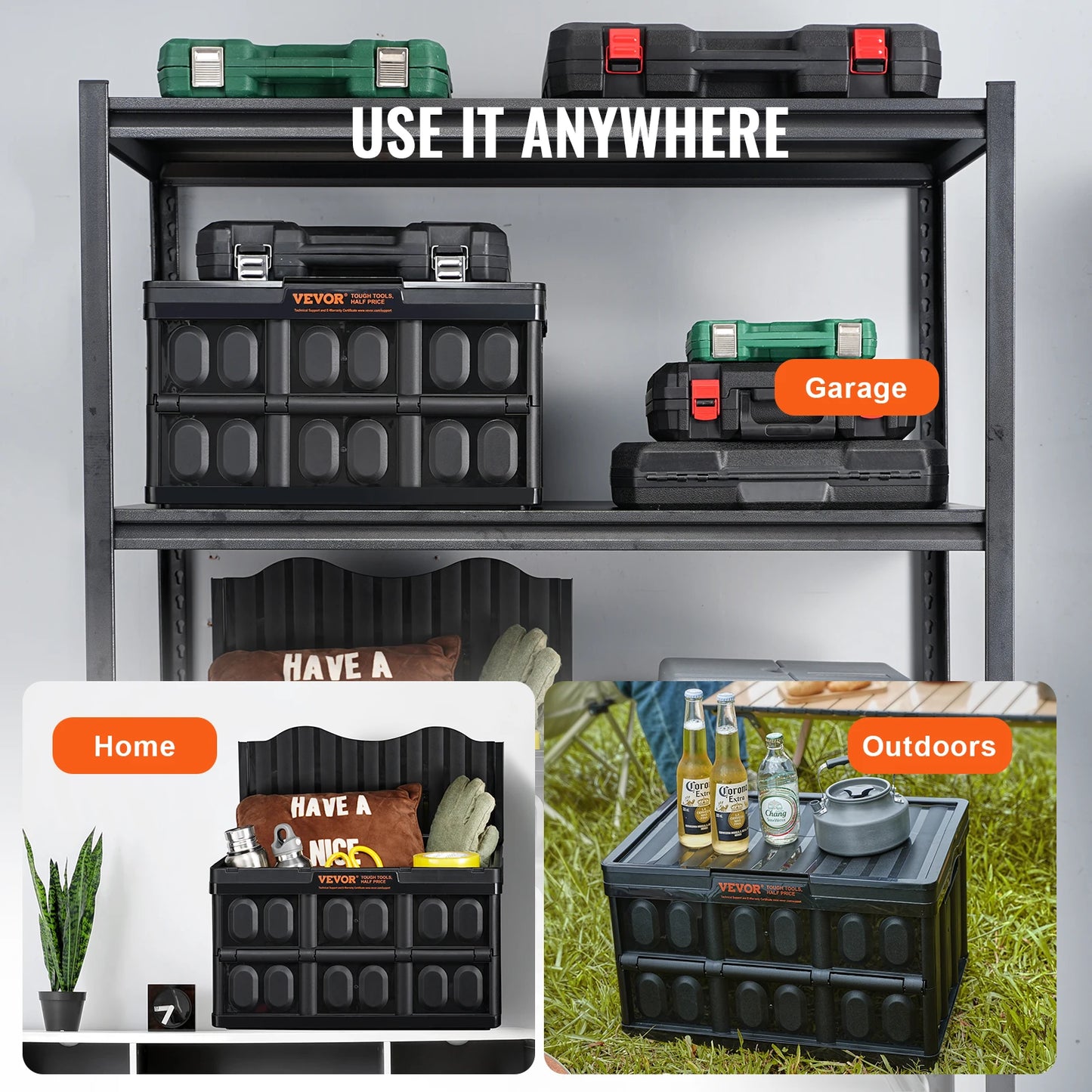 Three Pack Collapsible Storage Bins With Lids Stackable Utility Boxes