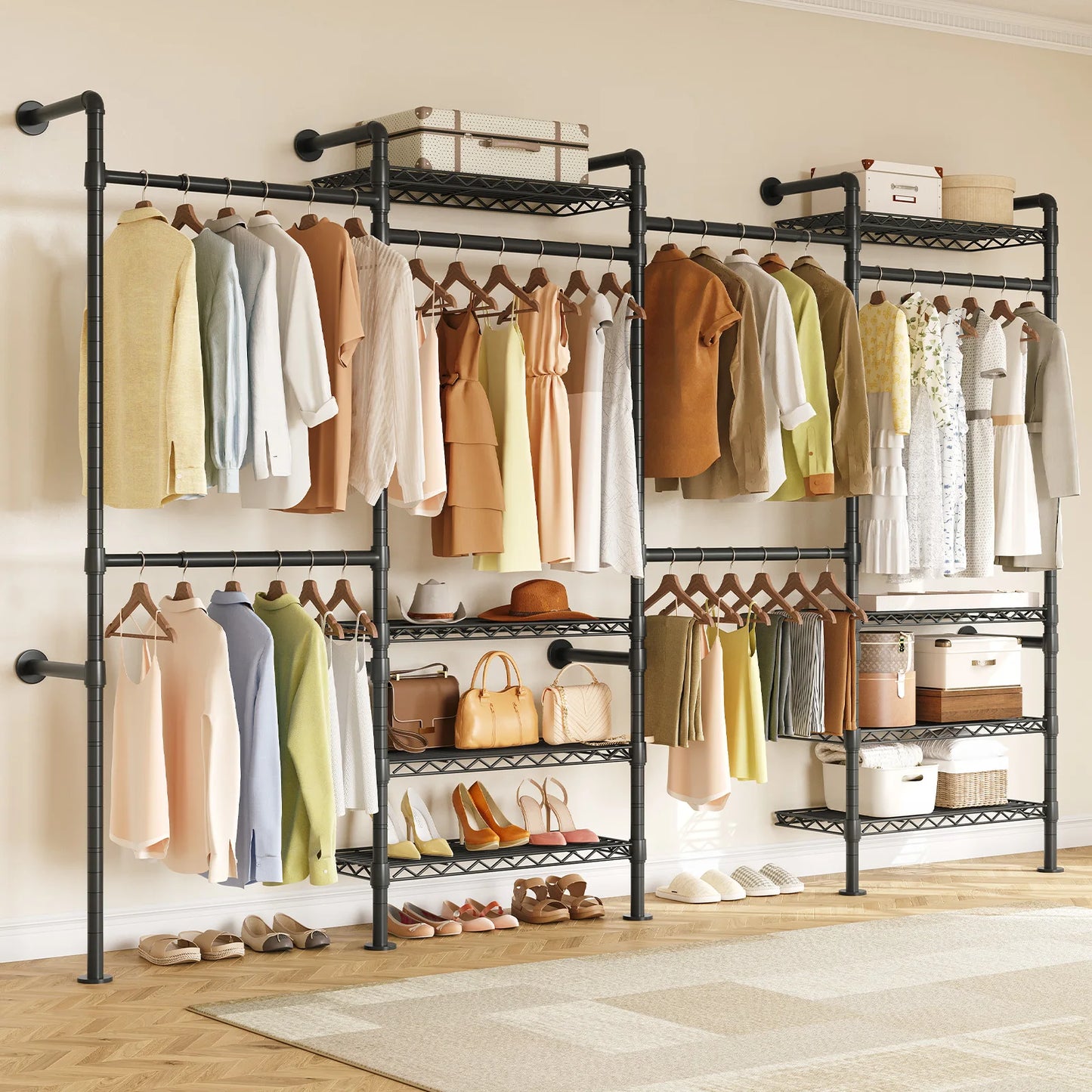 L4 Wall Mounted Industrial Pipe Clothes Rack Closet Organizer